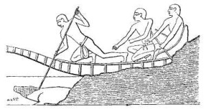 First ruler of the Twelfth Dynasty Amenemhat I spearing a Nile crocodile from the prow of a boat.