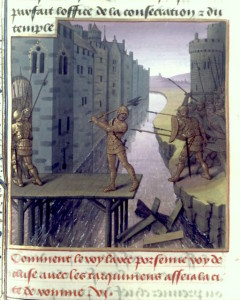 Horatius Cocles defending the Wooden Bridge by the 15th century French manuscript illuminator Maître du Boccace de Munich.